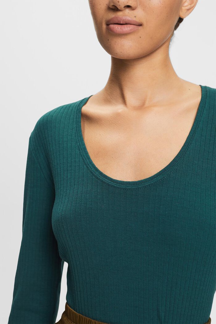 Scoop Neck Pointelle T-Shirt, EMERALD GREEN, detail image number 1