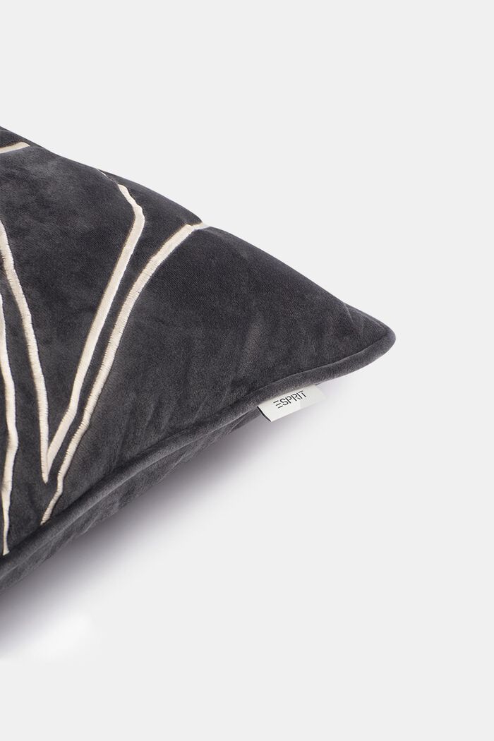 Velvet cushion cover with embroidery, GREY, detail image number 1