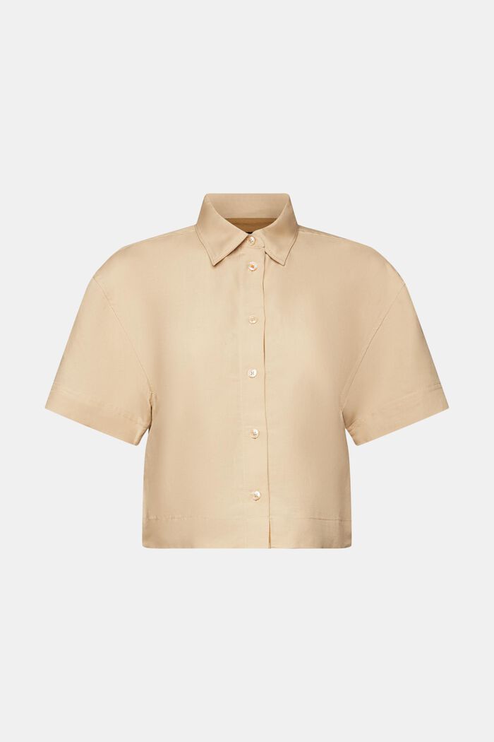 Cropped shirt blouse, linen blend, SAND, detail image number 6
