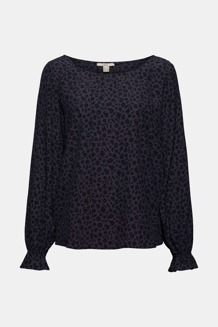 Floral blouse flounce details, made of LENZING™ ECOVERO™, NAVY, detail image number 7