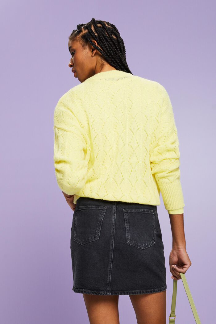 Open-Knit Wool-Blend Sweater, LIME YELLOW, detail image number 2