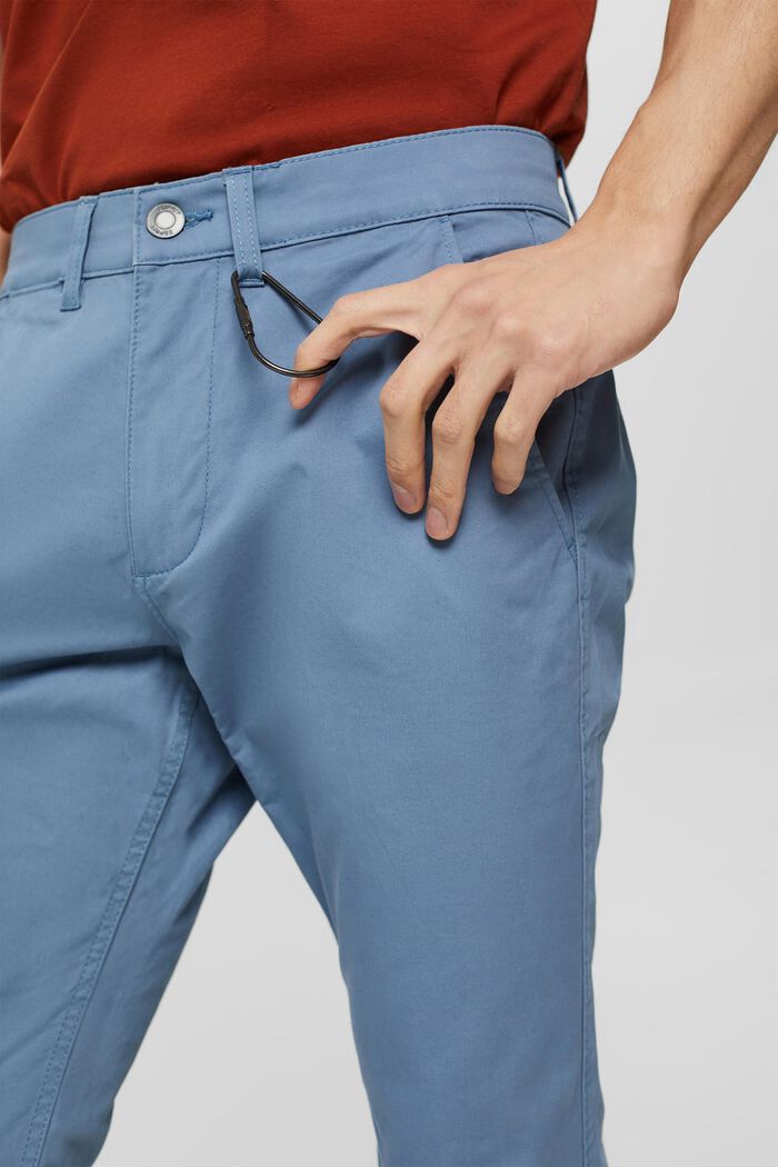 Narrowly-cut chinos made of organic cotton, BLUE, detail image number 0