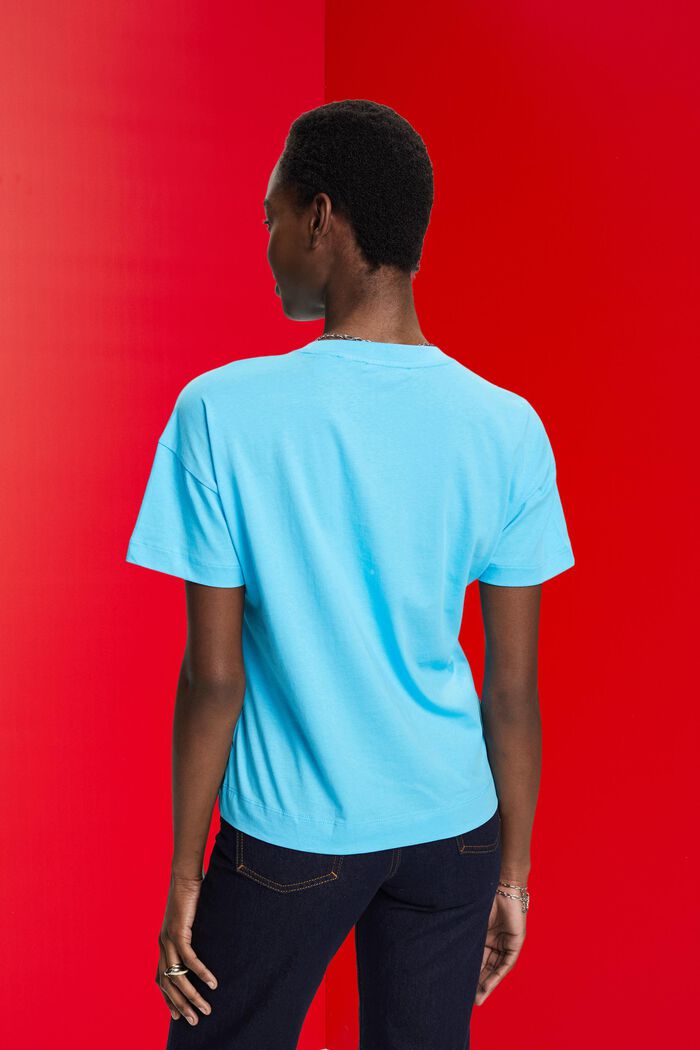 Cotton t-shirt with print, TURQUOISE, detail image number 3