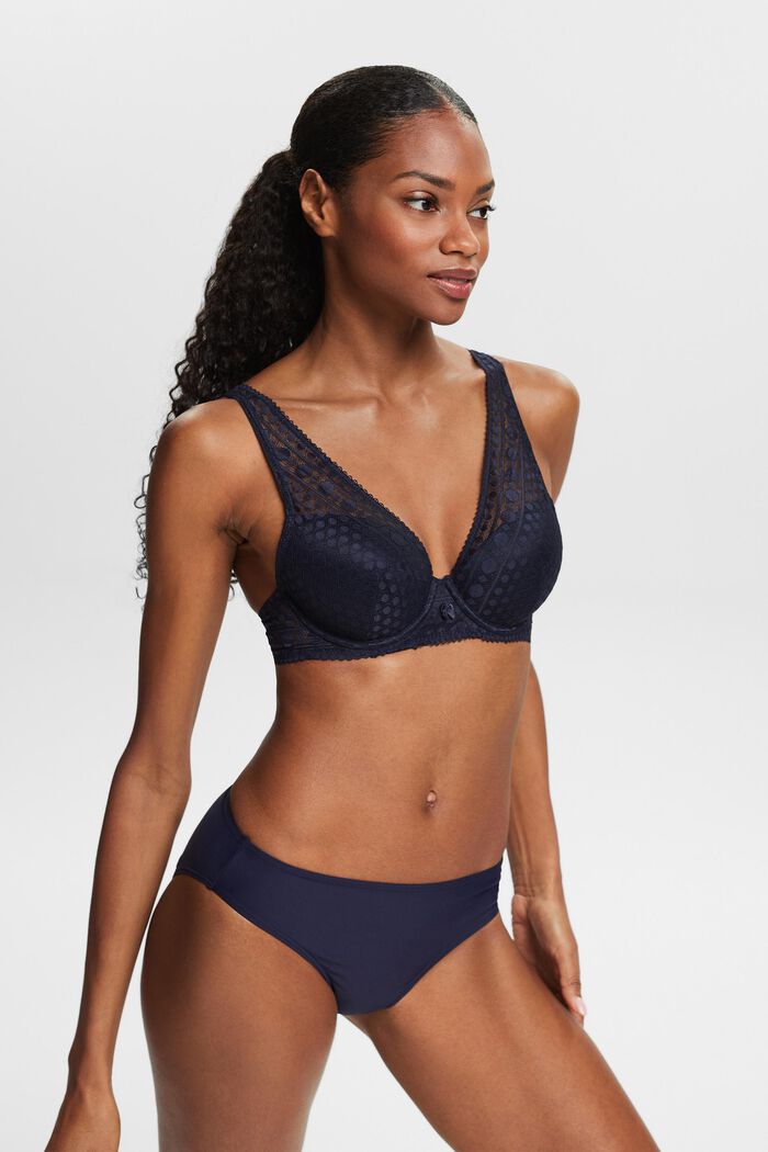 Padded underwire bra with geometric lace, NAVY, detail image number 0