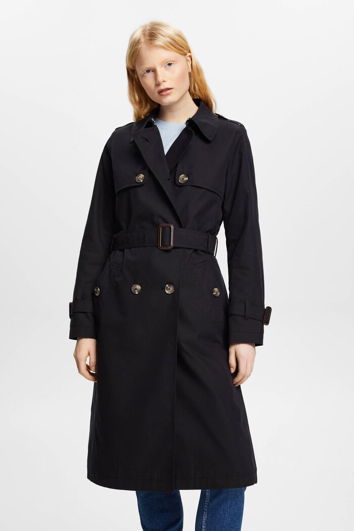 Double-breasted trench coat with belt, BLACK, detail image number 0