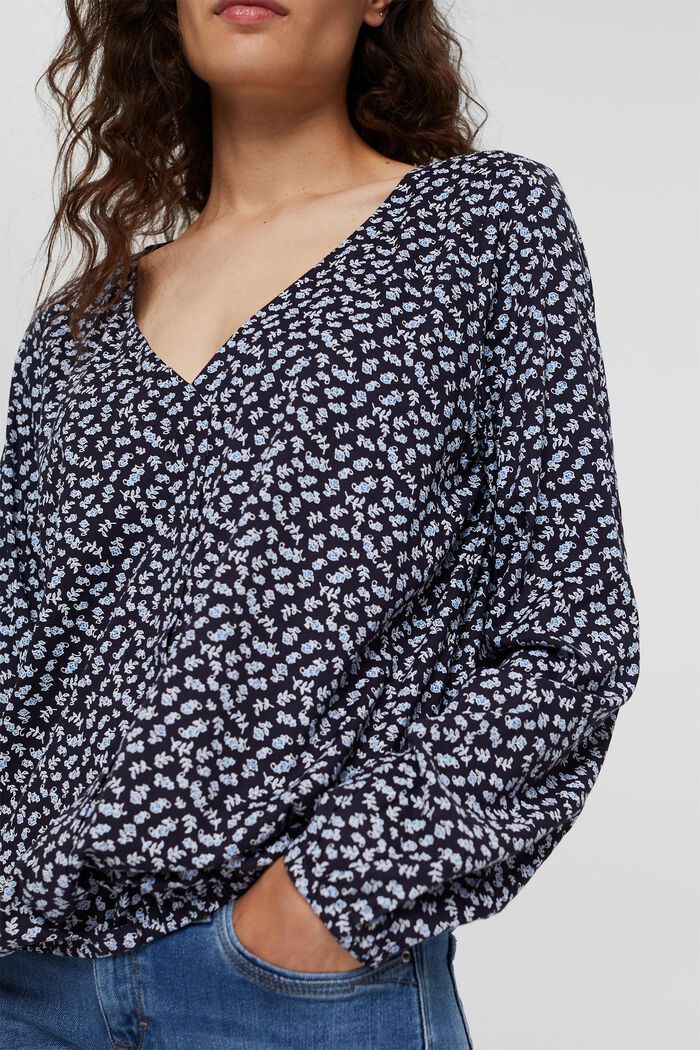 Print blouse with LENZING™ ECOVERO™, NAVY, detail image number 2