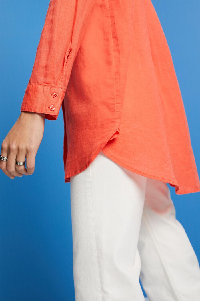 Linen-Cotton Blend Shirt, CORAL ORANGE, detail image number 2
