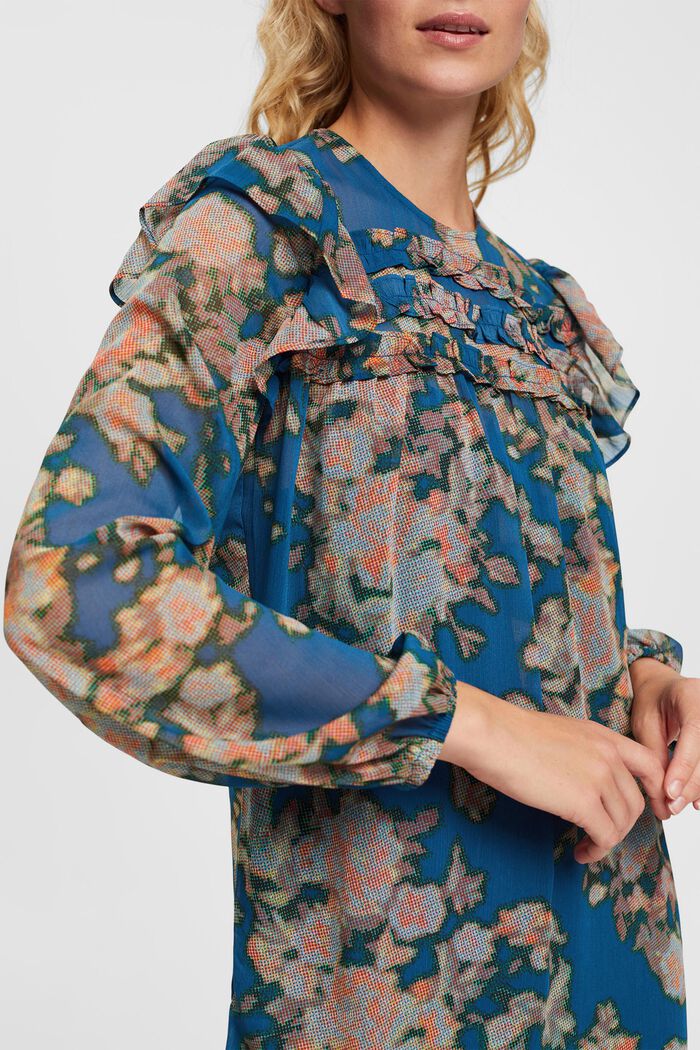 Patterned chiffon dress, TEAL BLUE, detail image number 2