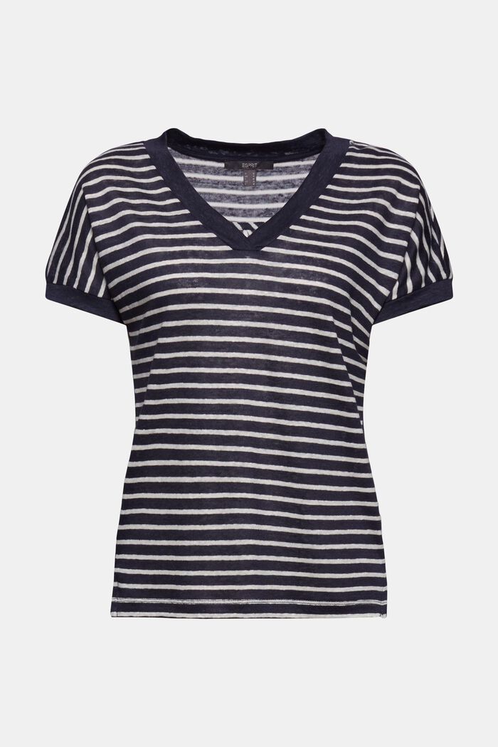 Made of 100% linen: T-shirt with stripes, NAVY, detail image number 6