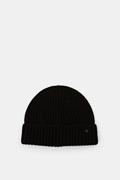 Wool blend beanie hat, BLACK, overview