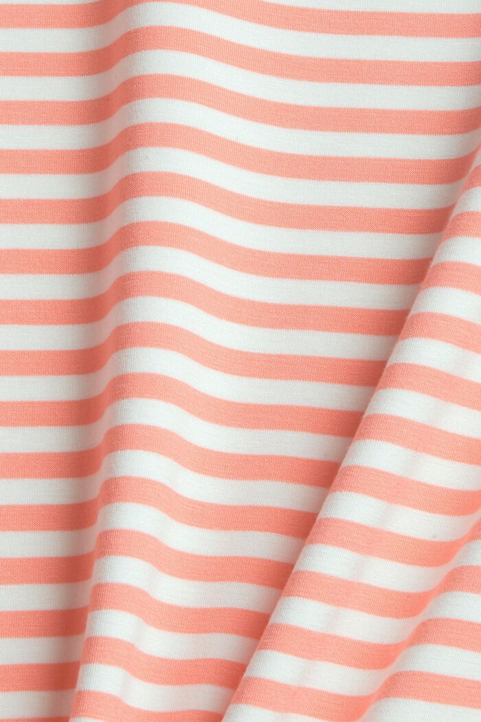 Striped long sleeve top with a high-low hem, CORAL ORANGE, detail image number 1