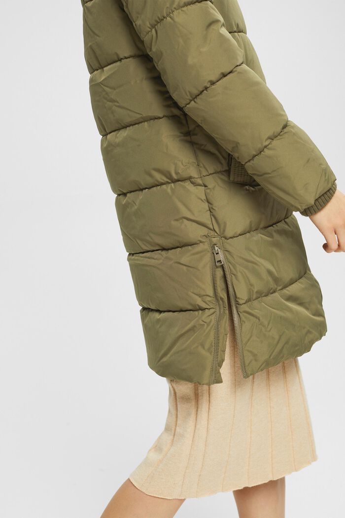 Quilted coat with rib knit details, DARK KHAKI, detail image number 0