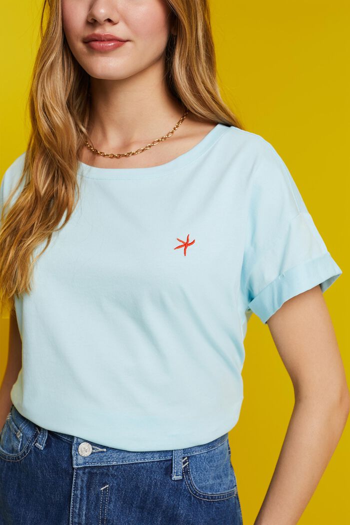 Embroidered T-shirt, 100% cotton, LIGHT TURQUOISE, detail image number 2