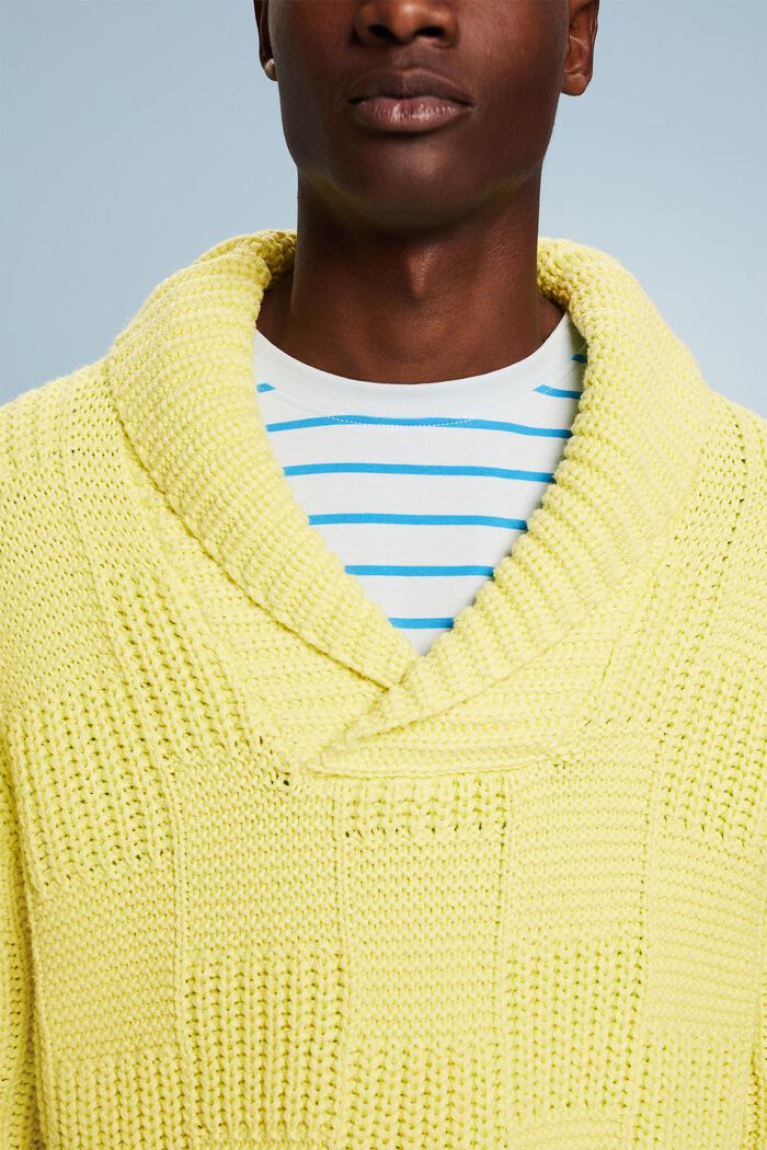 Chunky Knit Shawl Sweater, LIME YELLOW, detail image number 3