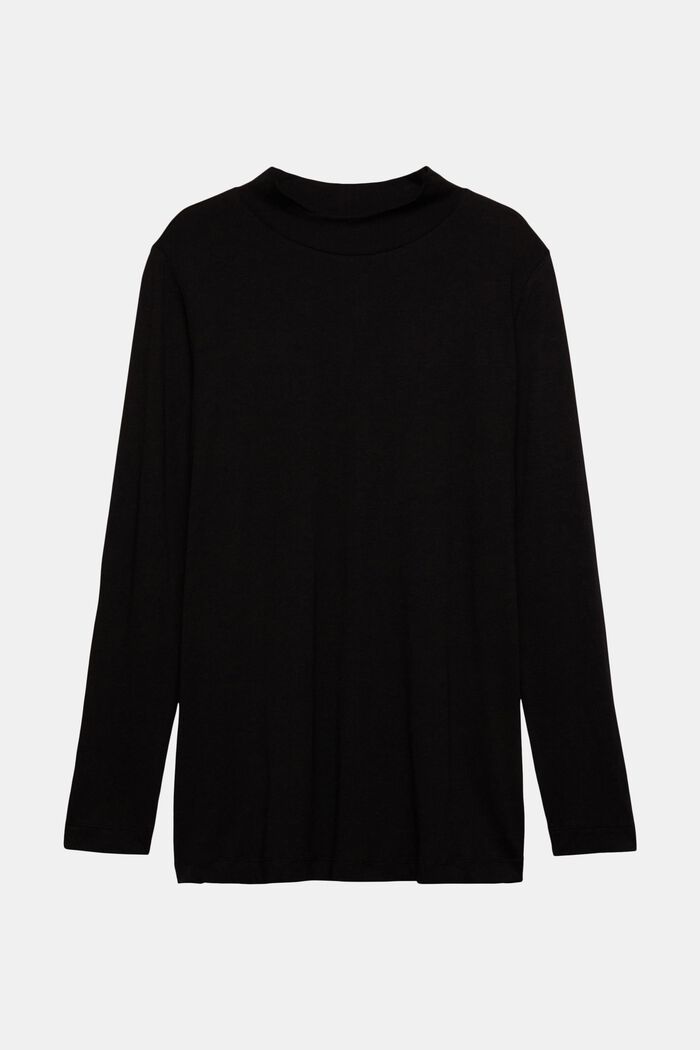 CURVY long sleeve top with stand-up collar, BLACK, detail image number 1