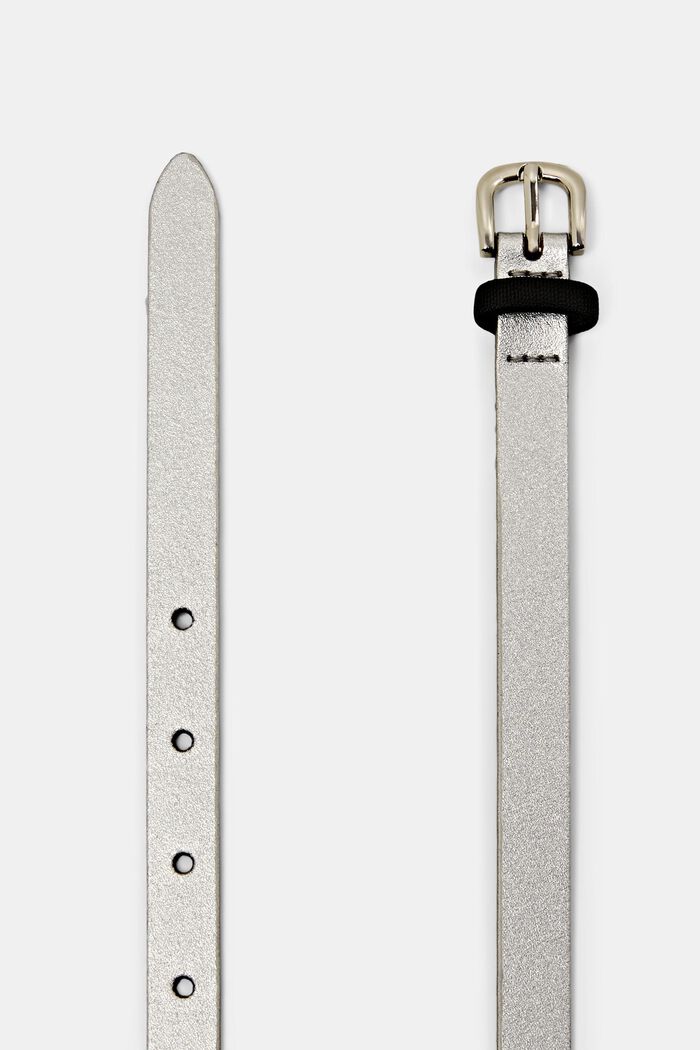 Slim leather belt, SILVER, detail image number 1