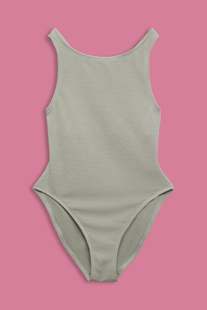 Cross Back Textured Swimsuit, KHAKI GREEN, detail image number 4