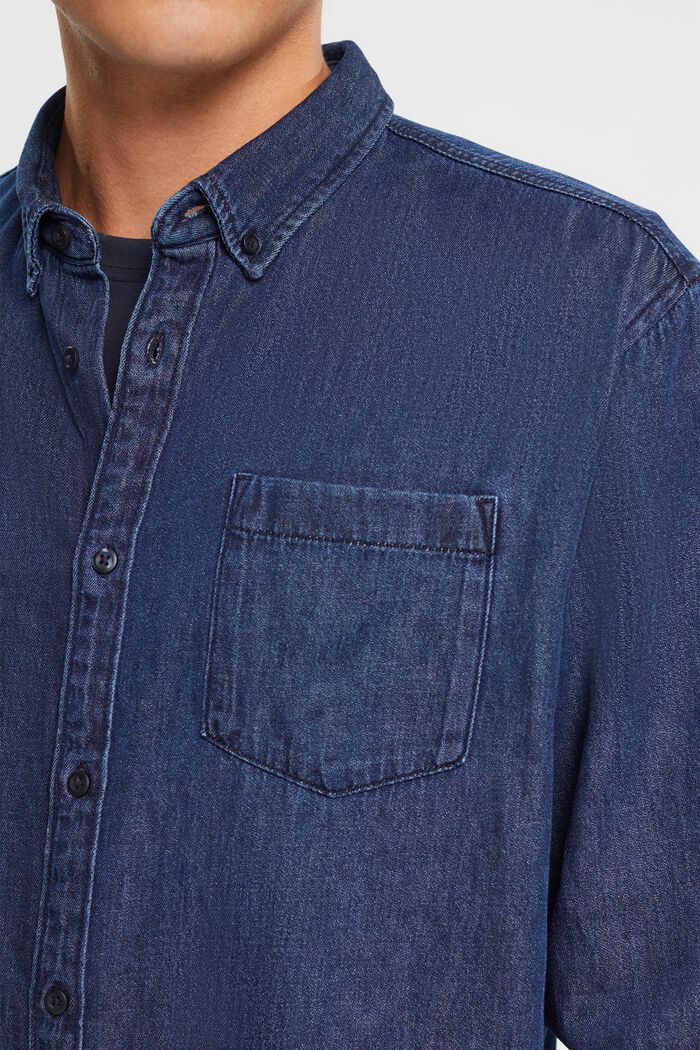Patch Pocket Denim Shirt, BLUE DARK WASHED, detail image number 0