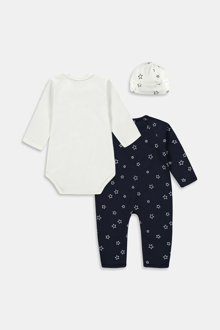 3-pack of bodysuits and matching beanie hat, NAVY, detail image number 1