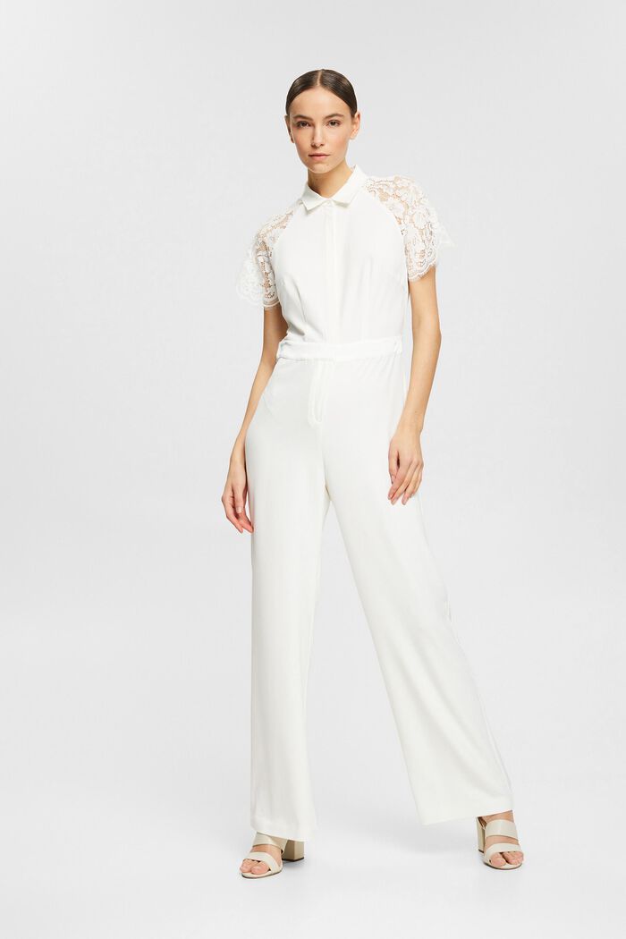 Made of recycled material: jumpsuit with lace sleeves