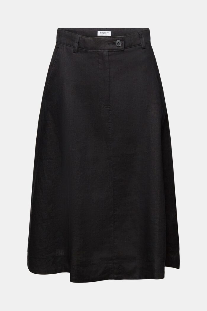 Linen A-Line Midi Skirt, BLACK, detail image number 6