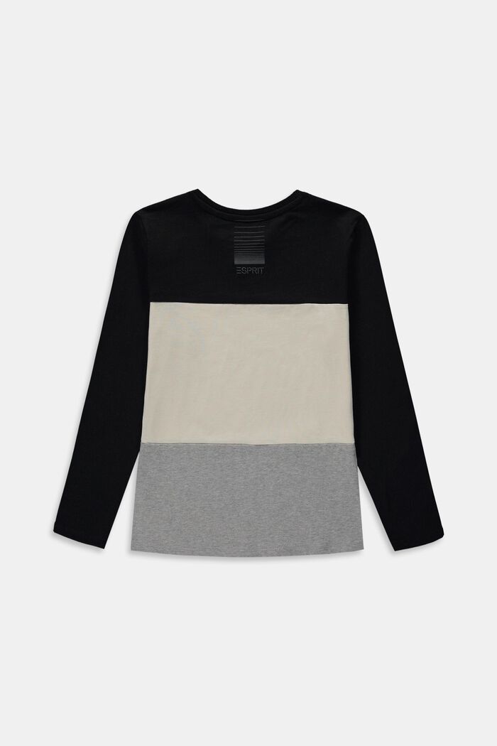 Long sleeve top with colour blocking, 100% cotton