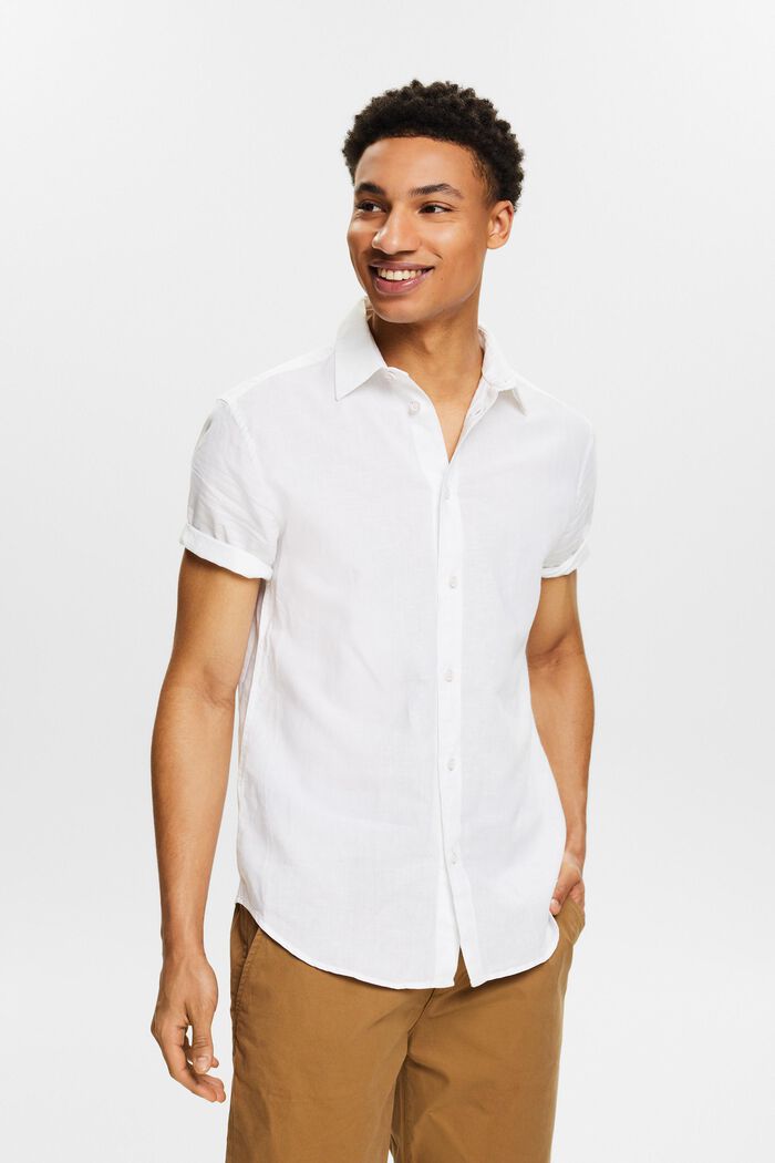 Linen-Cotton Short-Sleeve Shirt, WHITE, detail image number 0