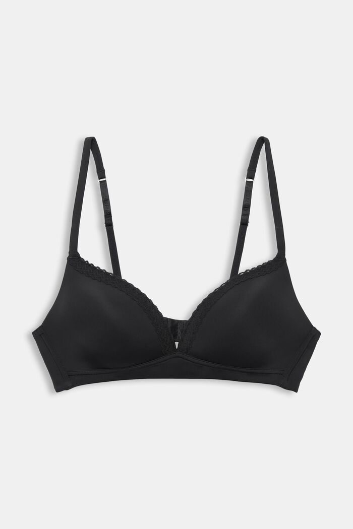 Padded Wireless Lace Band Microfiber Bra, BLACK, detail image number 4