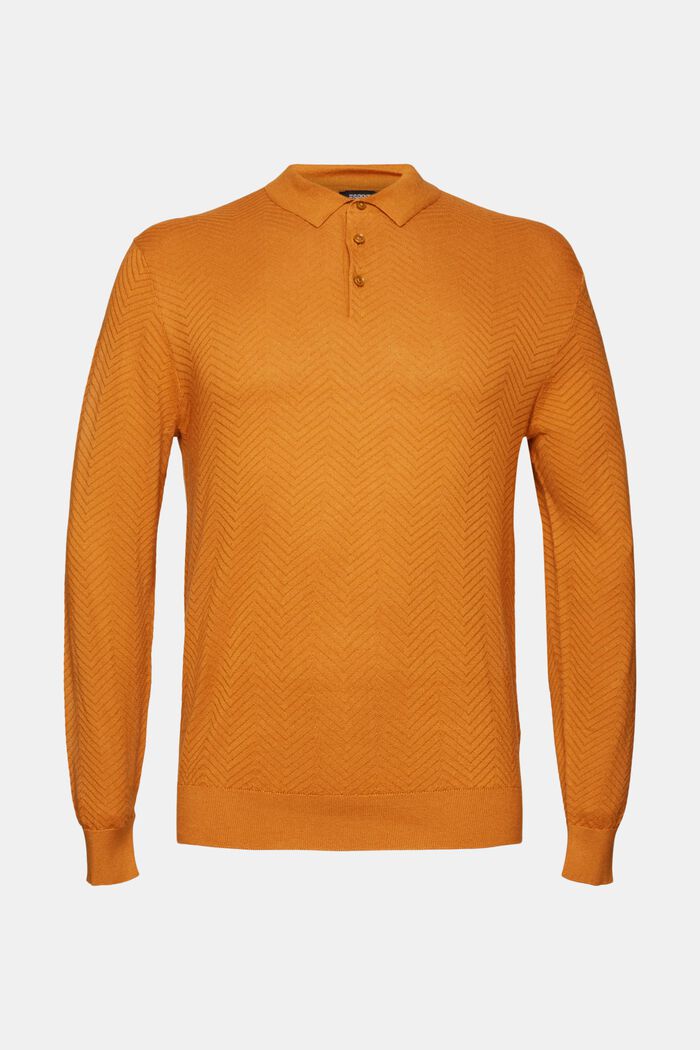 Textured long-sleeved polo shirt, CARAMEL, detail image number 7