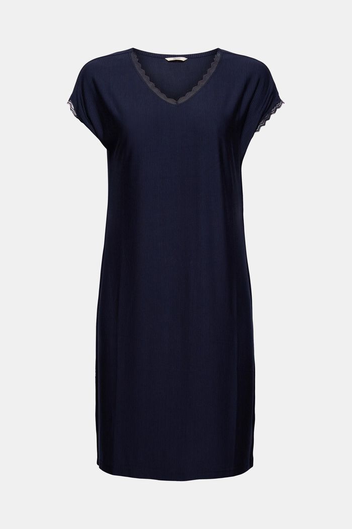 Nightdress with lace, LENZING™ ECOVERO™, NAVY, overview