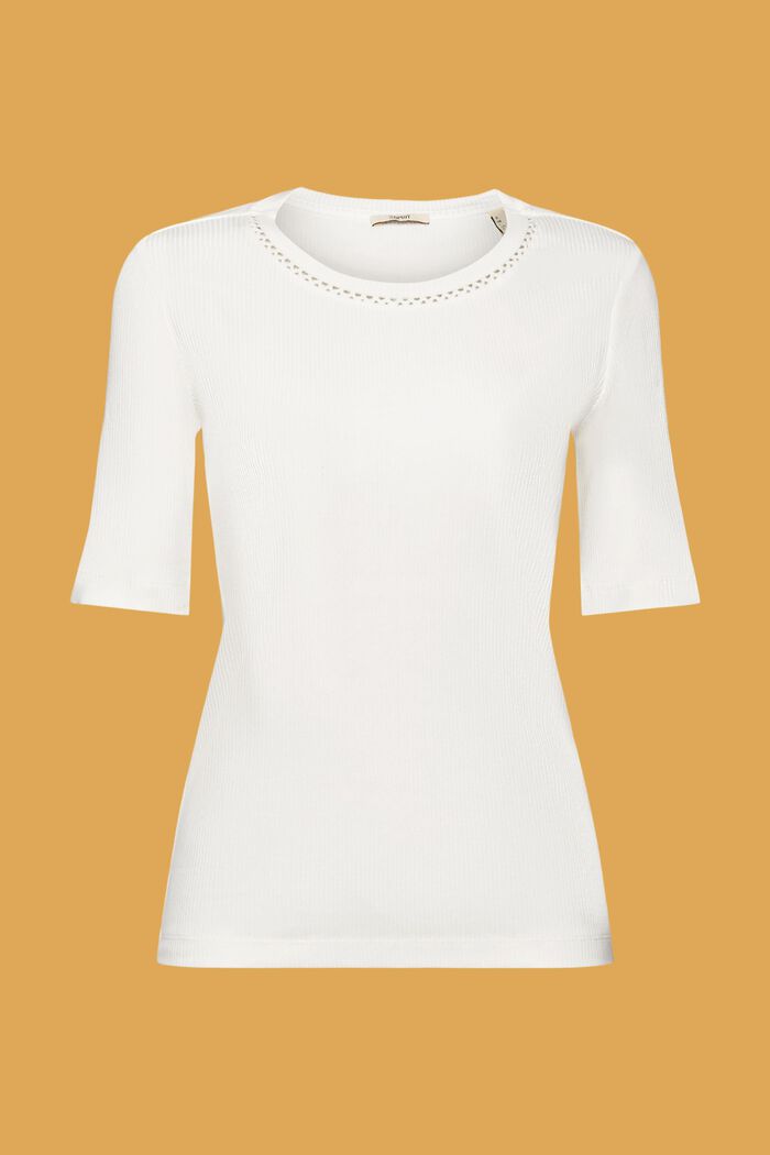 ribbed top with crochet neck detail, OFF WHITE, detail image number 6