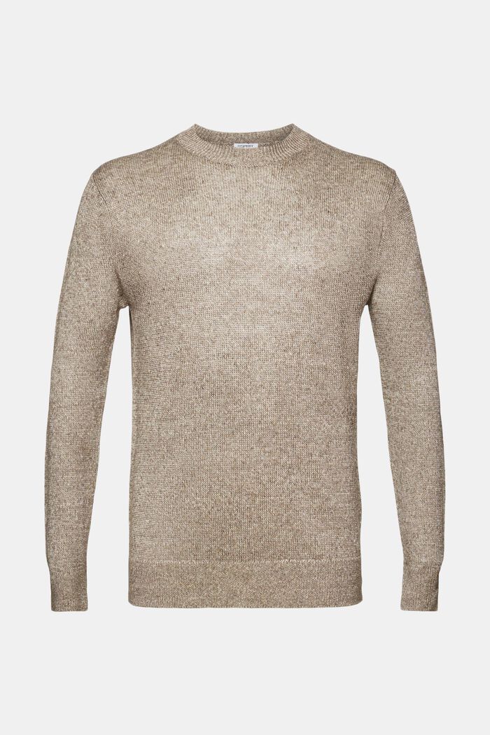Linen Crewneck Sweater, LIGHT BROWN, detail image number 5