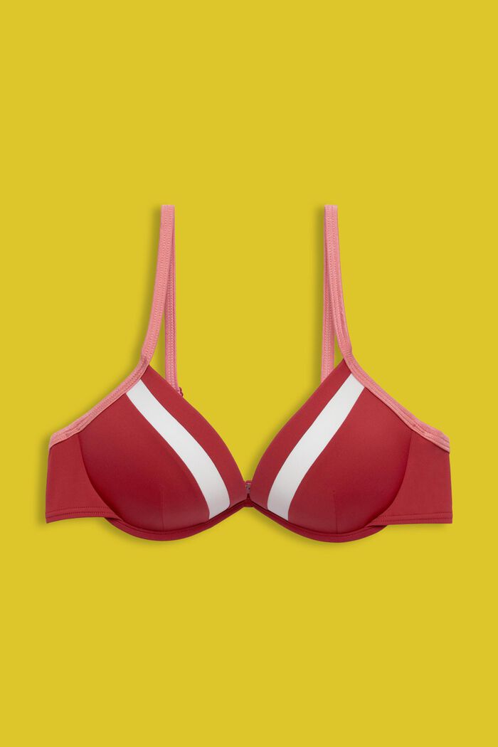 Tri-colour padded underwire bikini top, DARK RED, detail image number 4