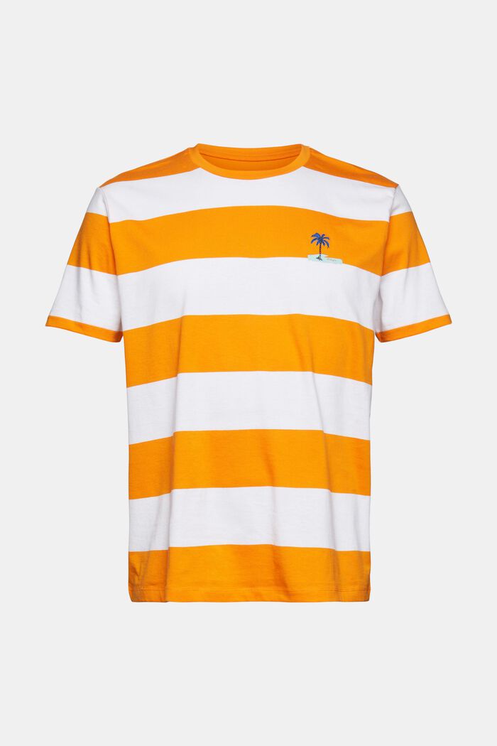 Jersey T-shirt with stripes and a print, ORANGE, overview