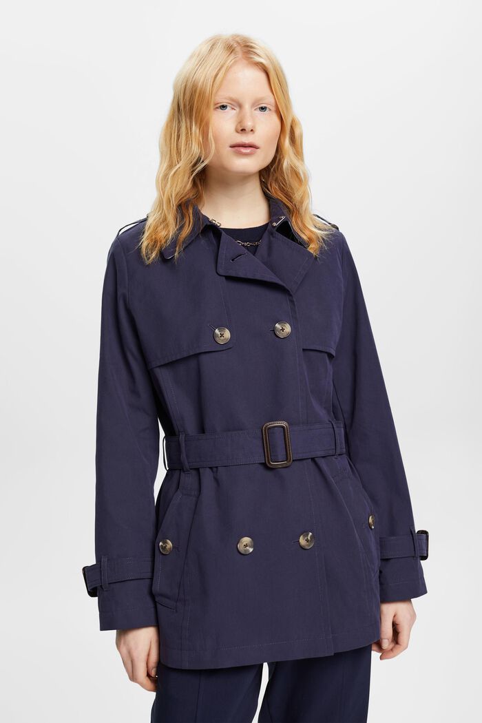 Short trench coat with belt, NAVY, detail image number 0