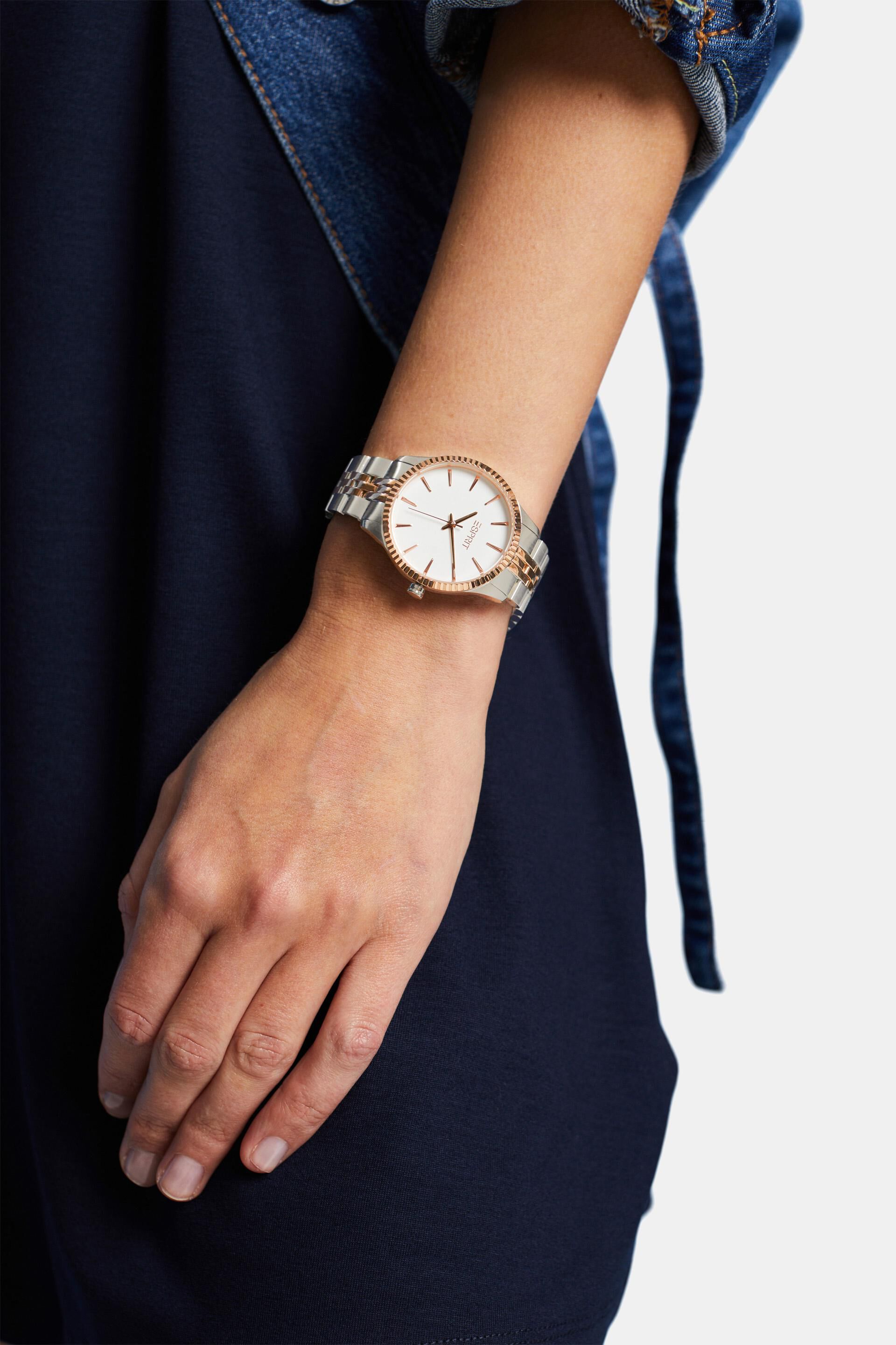 ESPRIT - Bi-colour watch with a corrugated bezel at our online shop