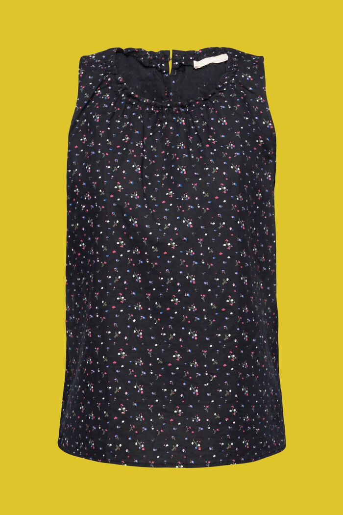 Sleeveless linen blend blouse with floral print, BLACK, detail image number 6