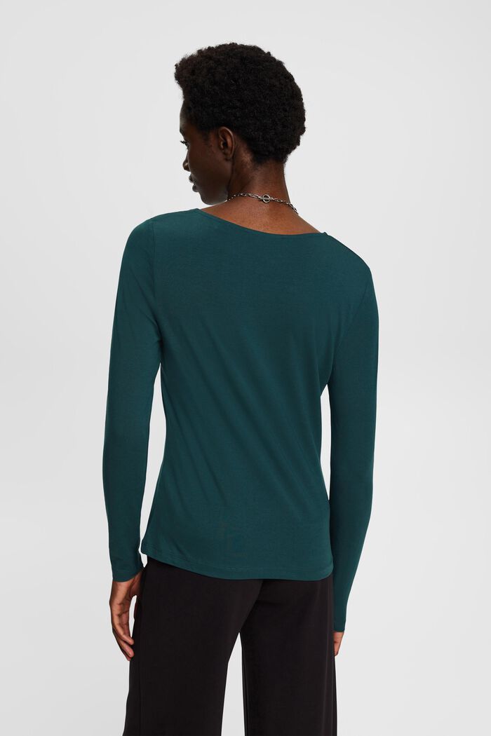Long-sleeved top with asymmetric neckline, DARK TEAL GREEN, detail image number 3