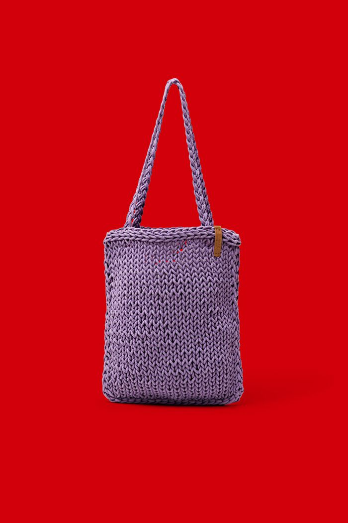 Color-Blocked Crochet Cotton Tote, LILAC, detail image number 0