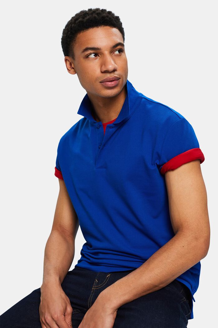 Pima Cotton Piqué Polo Shirt, BRIGHT BLUE, detail image number 0