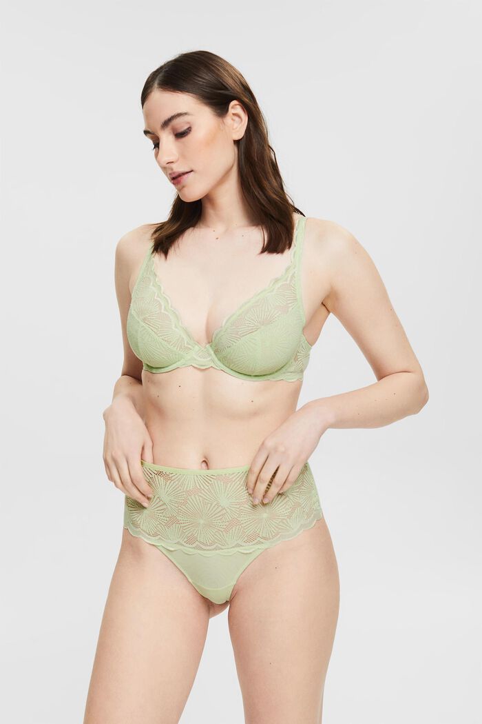 Thong with a wide waistband made of patterned lace, LIGHT GREEN, detail image number 0