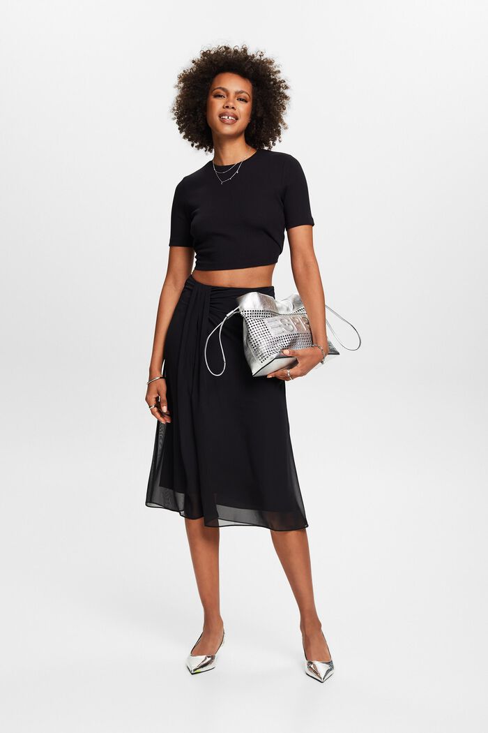 Chiffon Midi Skirt, BLACK, detail image number 1