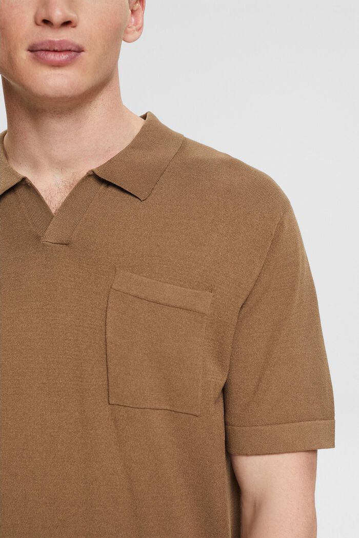 Fine knit polo shirt, LENZING™ ECOVERO™, CARAMEL, detail image number 0