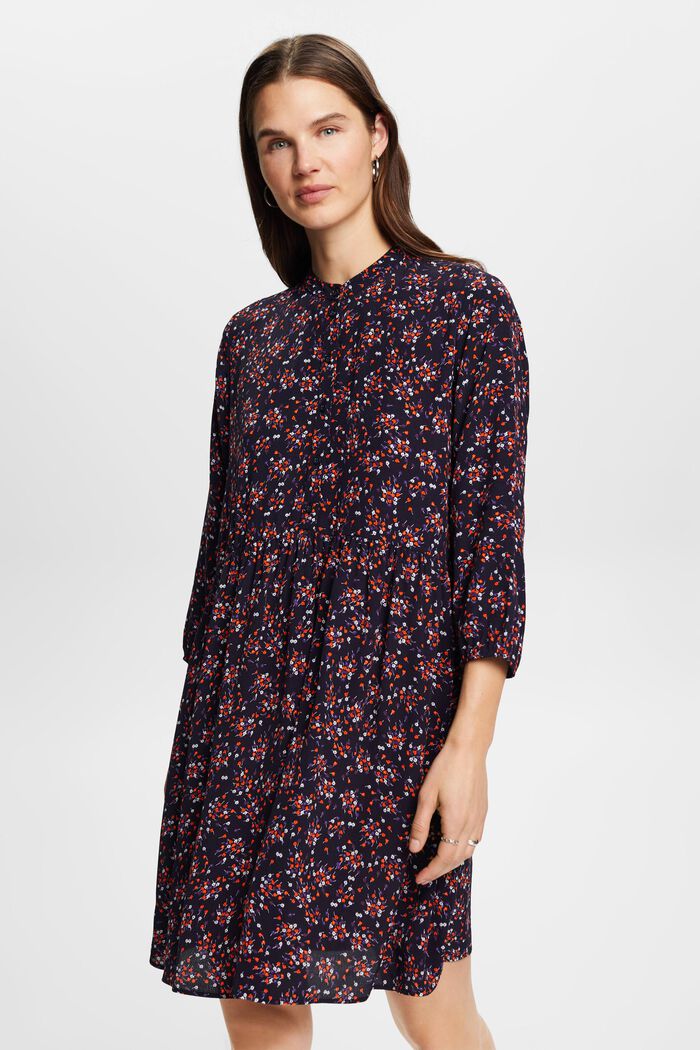 Woven midi dress with all-over pattern, NAVY, detail image number 0