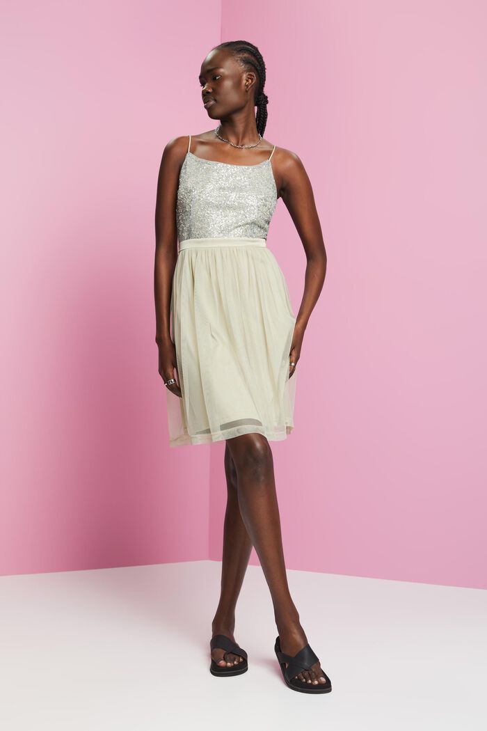 ESPRIT - Mesh mini dress with sequin top at our online shop