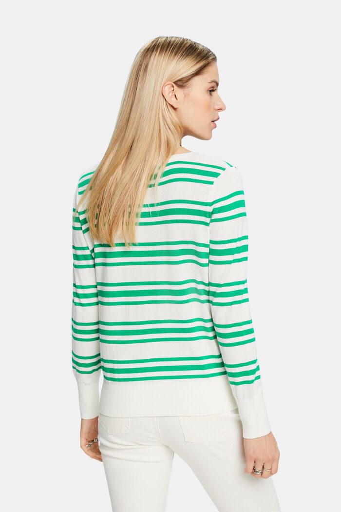 Striped Cotton V-Neck Sweater, GREEN, detail image number 2