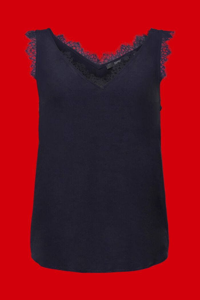 Sleeveless blouse with lace trimming, NAVY, detail image number 6