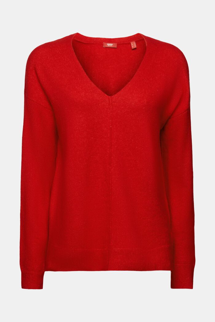Wool Blend V-Neck Sweater, DARK RED, detail image number 6
