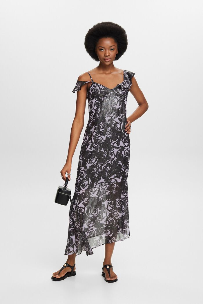 Off-The-Shoulder Printed Chiffon Maxi Dress, BLACK, detail image number 1