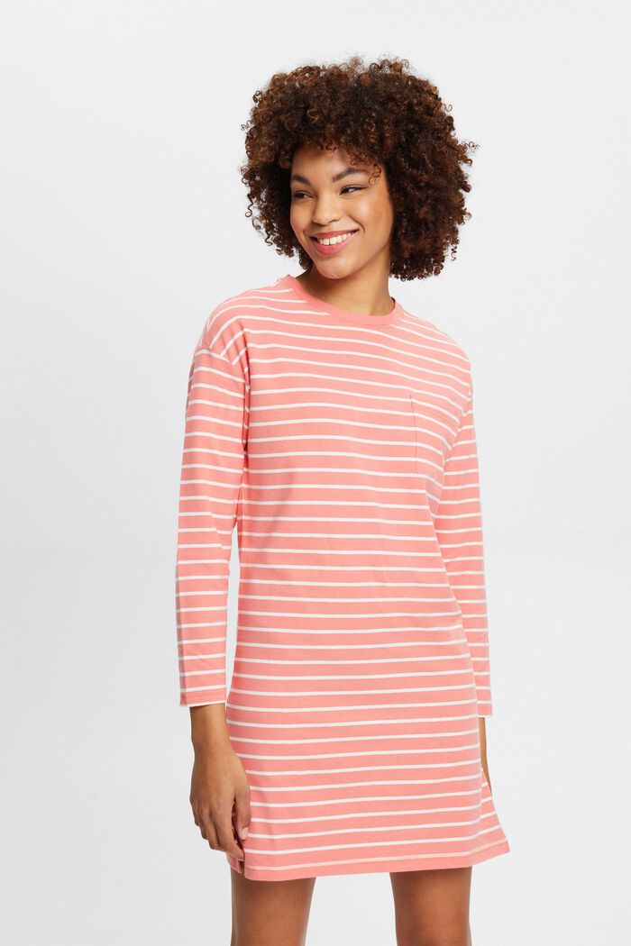 Striped jersey nightshirt, CORAL, detail image number 0